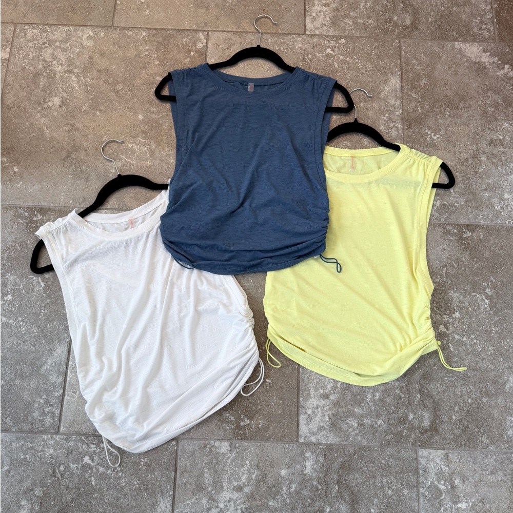 Free People Movement Ruched Tank Bundle (3) – Blue & Yellow (S) White (M)